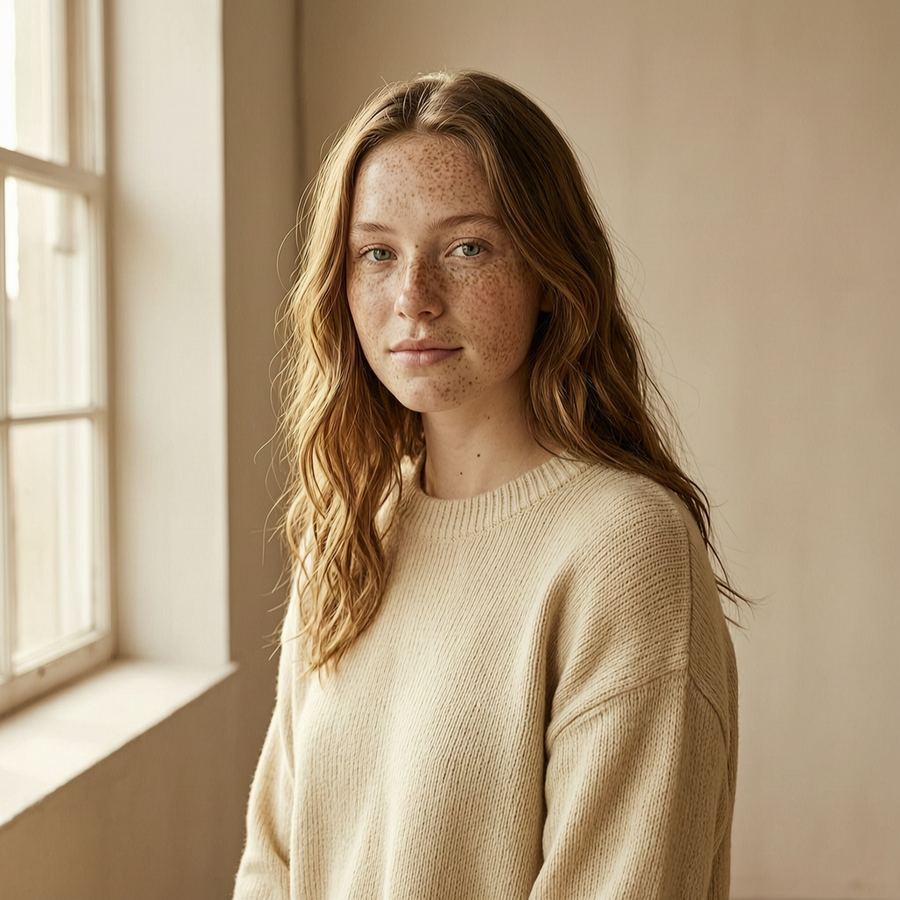 Studio portrait with soft window light